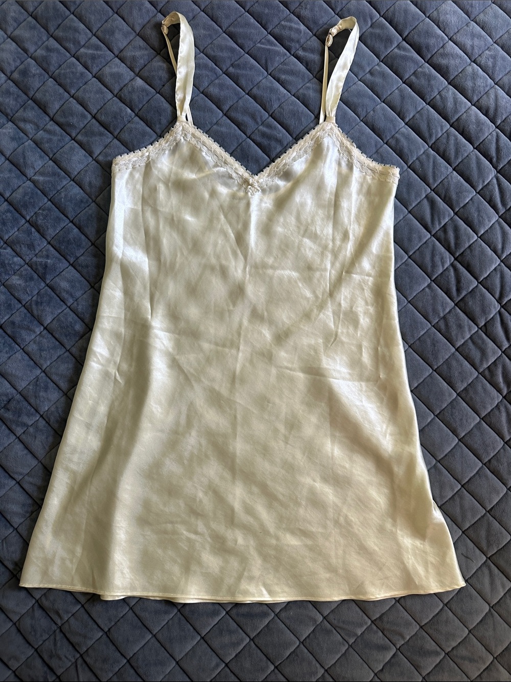 Vintage Yellow Satin-Like Lace-Trim Slip